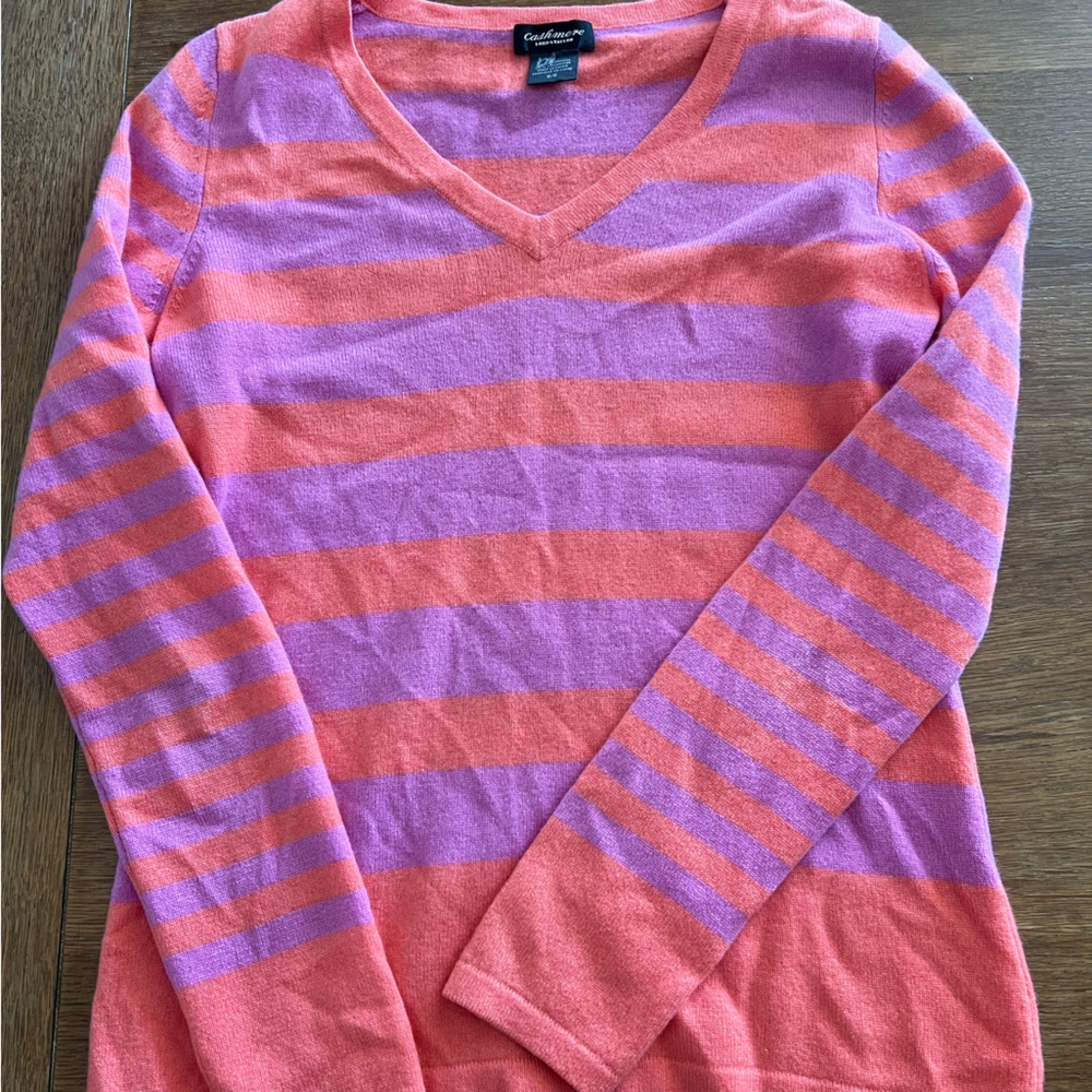 Lord & Taylor Vibrant Pink and Purple V-Neck Sweater
